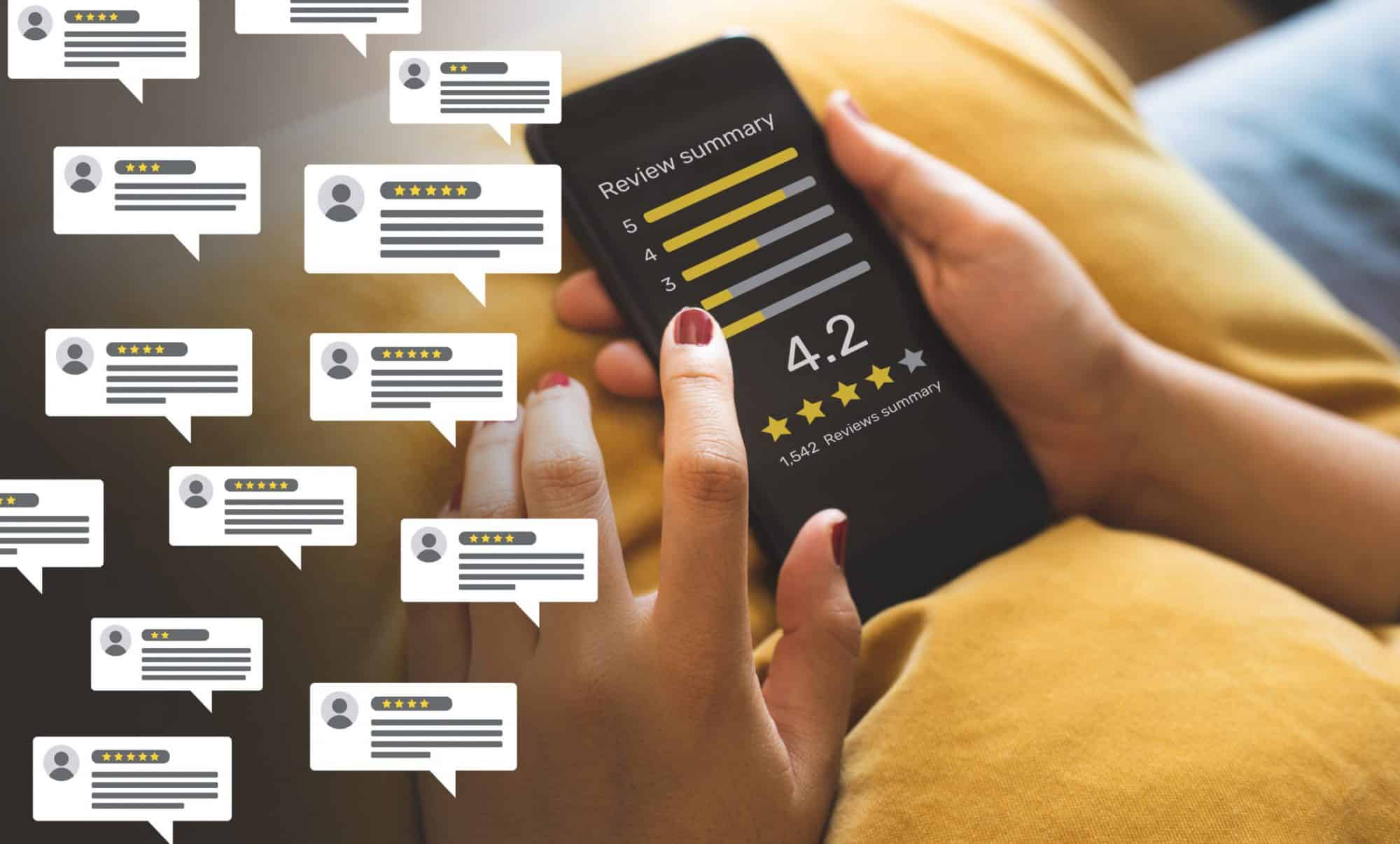consumer submitting an online review for services